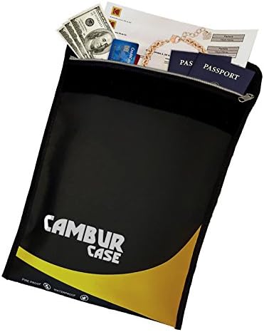 Fireproof Document Bag 15" x 11" — Cambur Creations Silicone Coated Fire Water Resistant Money Bag, Fireproof Safe Pouch Holder Storage for Money, Documents, Jewelry and Passport