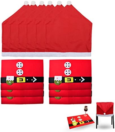 Adoy 6Pcs Christmas Table Placemats with 6Pcs Santa Claus Chair Cover (Set of 12PCS) (With knife and fork bag, Red)