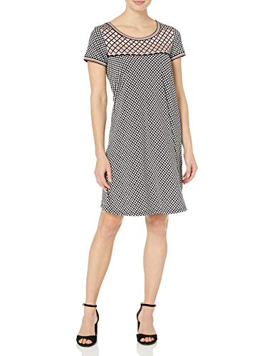 Amazon Brand - Lark & Ro Women's Short Sleeve Scoop Neck T-Shirt Dress, Black/Blush Dot, Small