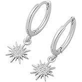 Crystal Sunflower Dangle Hoop Earrings for Women Charms Cz Diamond Drop Cartilage Huggie Cubic Zirconia Small Hoop Earrings Cute Delicate Fashion Best Friend Simple Hypoallergenic Jewelry
