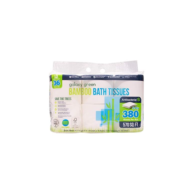 Galaxy Green Bamboo Bath Tissue Paper, 380 sheet 2 ply, 12 Count