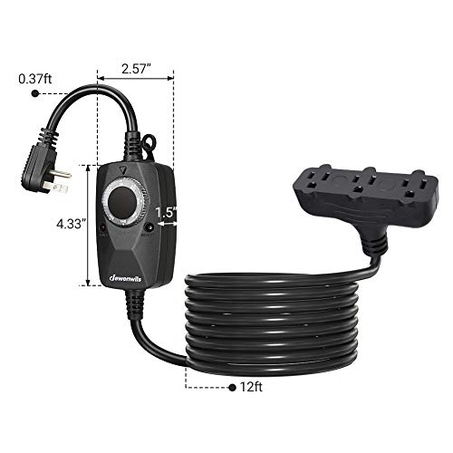 DEWENWILS Outdoor Christmas Light Timer with 12 FT Extension Cord, Plug in Weatherproof