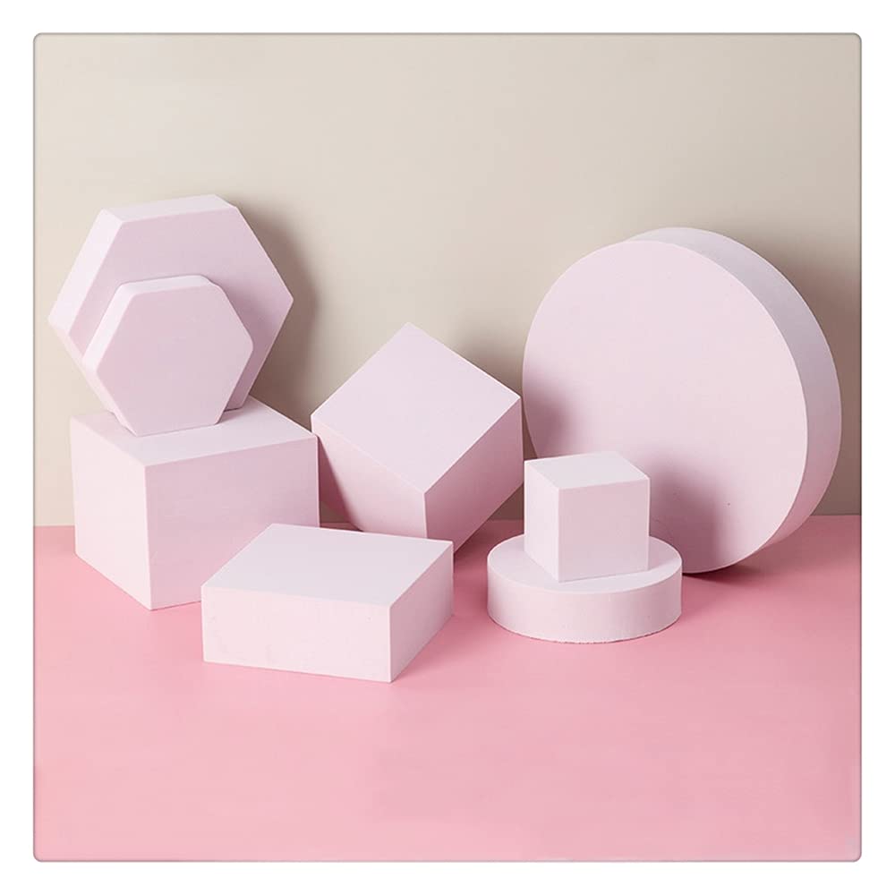 GISELA D 8Pcs Photography Background Props Hard Foam Shapes for Lipstick, Jewelry, Cosmetics,Geometric Cube Photo Props for Products(Pink)