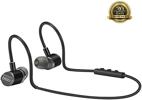 Bluetooth Headphones Earbuds, DISO Wireless Earbuds, IPX5 Sweatproof Secure Fit for Sports with Built-in Mic - Black
