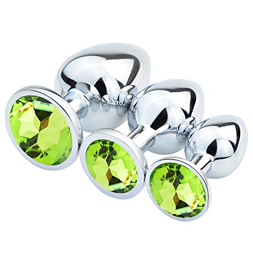 Dxhycc 3 Piece Jewelry Anal Plug, 3 Size Luxury Jewelry Design Fetish Anal Butt Plug Anal Trainer Toys Sex Toy Love Games for Experienced Users and Beginners Women Men (Light Green)