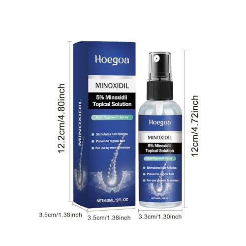 5% Minoxidil Spray for Men and Women Hair Growth – Hair Regrowth Serum with Ginger, Safflower and Black Sesame, Stop Hair Thinning and Hair Loss for Stronger Thicker Longer Hair, 60ml
