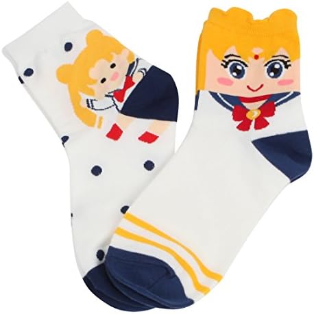 FloraKoh Women Cotton Crew Casual Animal Socks 2-Pack (Navy Sailor Moon)