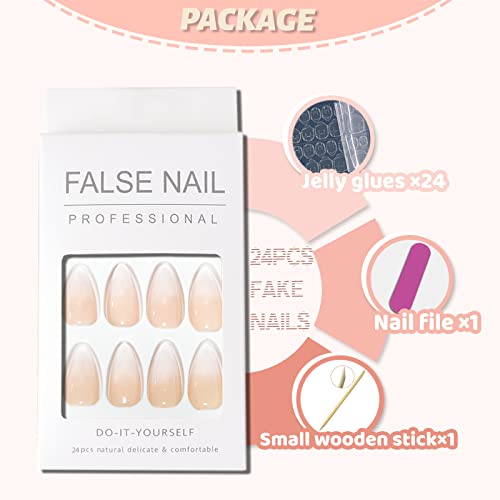 YOSOMK Gradient Nude Press on Nails Medium Almond Fake Nails Glossy Stick on Acrylic Nails Natural Ombre Glue on False Nails for Women - Image 5