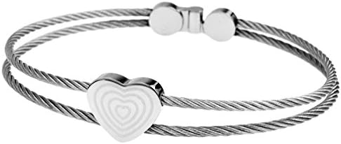 Heart Stainless Steel Bangle Bracelet 8" In