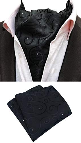 MOHSLEE Men's Black Dots Ascot Woven Silk Suit Cravat Neckties Pocket Square Set