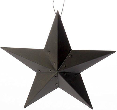 6 Mini Black Primitive Barn Star Ornaments with Wire Hangers for Craft Embellishing and Primitive Homes