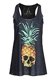 Womens Black Pineapple Skull Loose Fit Muscle Tee Tank Top