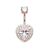 Rose Gold Brilliant Heart 316L Surgical Steel WildKlass Belly Button Ring