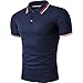 Cottory Men's Fashion Stripe Collar Pure Color Short Sleeve Polo T Shirt