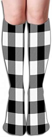 Men Women Outdoor Sports High Socks Stocking lumberjack plaid scottish cage background lumberjack plaid scottish pattern white black cage scottish cage buffalo check Tile length 19.7" in(50cm)
