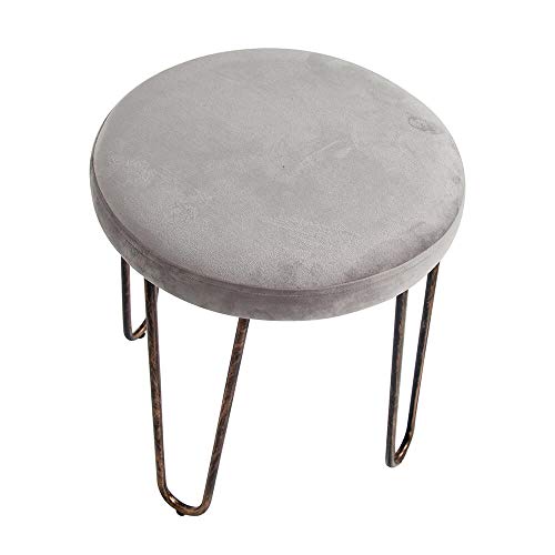 CANDIKO Gray & Bronze Round Makeup Vanity Chair Velvet Upholstered Metal Stool Bedroom Iron Room Bench Bathroom Ottoman