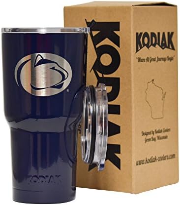 Penn State Nittany Lions (Blue) NCAA Engraved Vacuum Insulated Tumbler Two Lids Kodiak Coolers - Stainless Steel Double Wall - Thermal Coffee Travel Cup Rambler Yeti - Ice Over 24 Hours (30 oz)