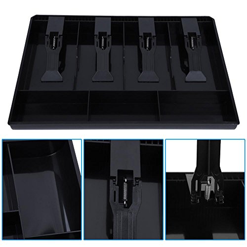 Cash Tray Drawer Register Insert Tray Replacement Plastic 4 Bills 3 Coins Compartments Money Storage Box 12.6 x 9.6 x 1.4inch(Black)