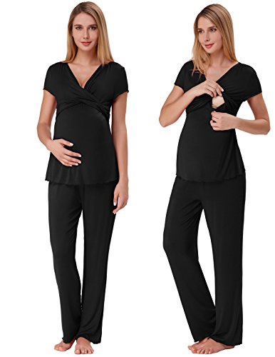 Women Nursing Loungewear Soft Pjs for Pregnancy Delivery Mother Black L ZE45-1