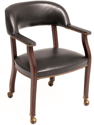 Traditional Round Conference Table and Chairs Set, Conference Meeting Office Room, Mahogany Finish (42" with 4 Chairs, Black Upholstery)