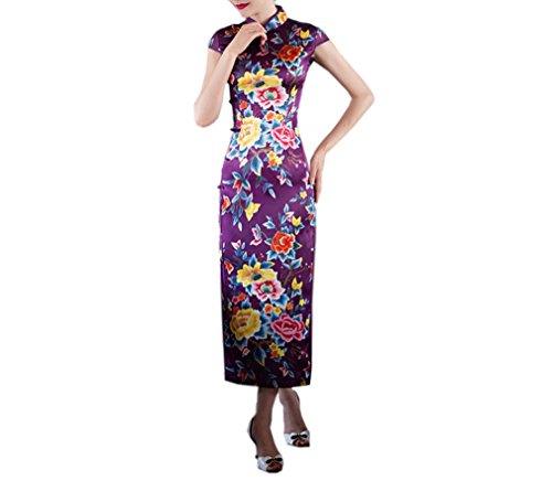 XueXian(TM) Women's Summer Chinese Cheongsam Long Qipao Evening Dress Purple