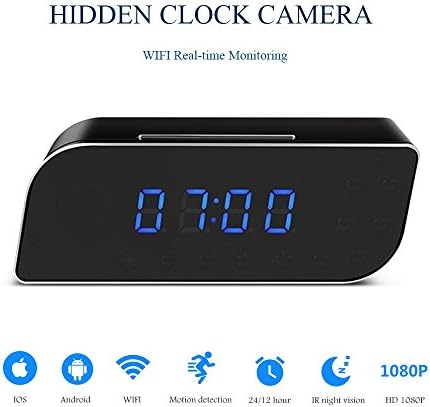 Hidden Camera Clock WIFI Spy Camera IR Night Vision HD 1080P Wireless Surveilance Cameras Nanny Cam 160° Angle Motion Detection Alarm Remote for Home Security