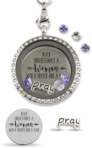 Praying Woman Floating Charm Living Memory Locket Magnetic Closure 30mm Stainless Steel Pendant Necklace with Crystal Charms