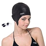 #1 TOP RATED SWIM CAP - Atelic® Swim Cap Equipment Silicone Solid Swim Caps with free Nose Clip and Ear Plugs for Adult Women Men Youth