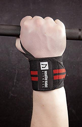 Wrist Wraps (18”, Professional Quality) + Padded Lifting Straps by Healthy Habit: Powerlifting, Bodybuilding, Weight Lifting Wrist Supports for Weight Training.