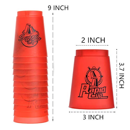 Quick Stacks Cups 12 Pack of Sports Stacking Cups Speed Training Game Challenge Competition Party Toy with Carry Bag(Red)