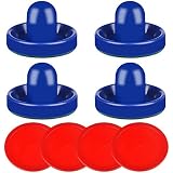 ONE250 Air Hockey Pushers and Red Air Hockey Pucks, Goal Handles Paddles Replacement Accessories for Game Tables (4 Striker, 4 Puck Pack) (Blue)