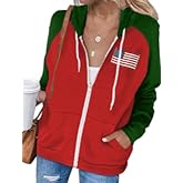 Ezbelle Zip Up Hoodie Women's American Flag Graphic Hoodies Casual Long Sleeve USA Shirt Color Block with Pockets