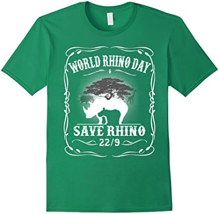 Mens vintage world rhino day - save rhino shirt Large Kelly Green