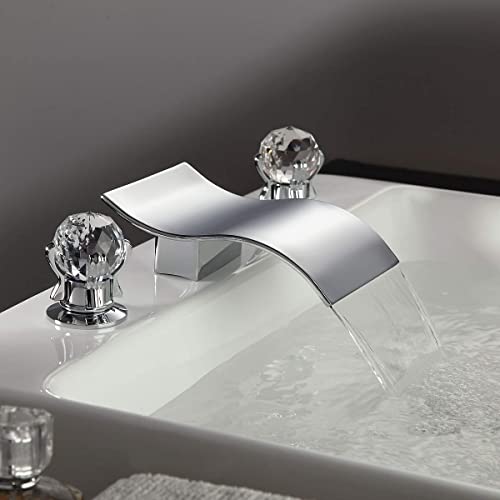KunMai Widespread Waterfall 2Handle 3 Hole Bathroom Sink Faucet with