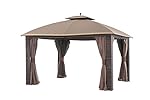 Sunjoy L-GZ815PST 12' x 10' Sonoma Wicker Gazebo, Large, Brown/Gold Trim