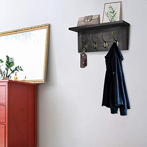 Rustic Coat Rack Wall Mounted with Shelf, Farmhouse Entryway Shelf with