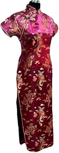 CK sky Women's Chinese Satin Long Cheong-sam Qipao Evening Dress 6X-Large Burgundy