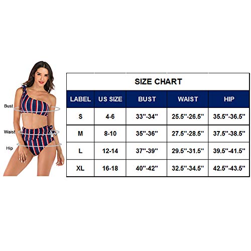 Advoult High Waist Bikini Sets for Women Two Piece Fashion Swimsuit One Shoulder Bathing Suits Swimwear - Thumbnail 5