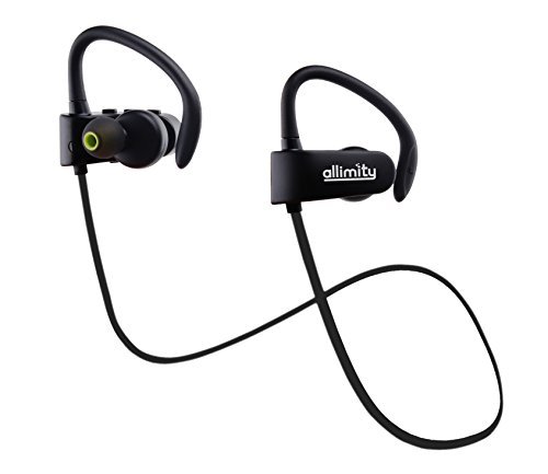 allimity Wireless Bluetooth Stereo Over the Ear Headphones with Mic Sweatproof Sports Earphones for iPhone iPad Samsung and Most IOS Android Phones Secure Fit for Sports(Black)