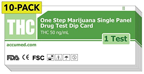 10 Pack AccuMed THC Test Marijuana Drug Test Kit - Single Panel Dip Card Weed Cannabis, 10 Tests (THC10-PP) - Thumbnail 5