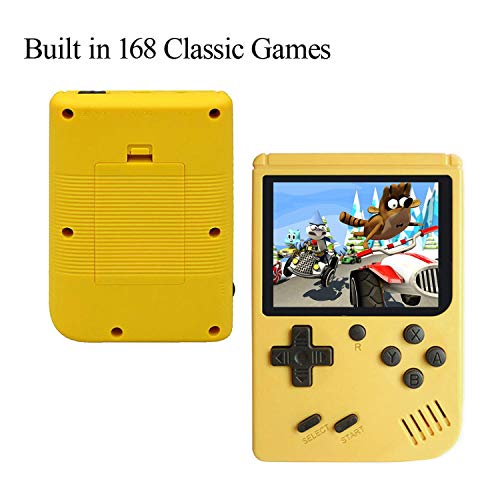 Chilartalent Handheld Games Console for Kids Adults - Retro Video Games Consoles 3 inch Screen 168 Classic Games 8 Bit Game Player with AV Cable Can Play on TV (Yellow)