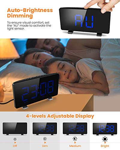 Digital Alarm Clock, ELEGIANT Alarm Clocks for Bedrooms with FM Radio, Dual Alarms, 6.7'' LED Screen, USB Port for Charging, 4 Brightness, 12/24H, Automatic Dimmer, Snooze Digital Clock for Kid Senior