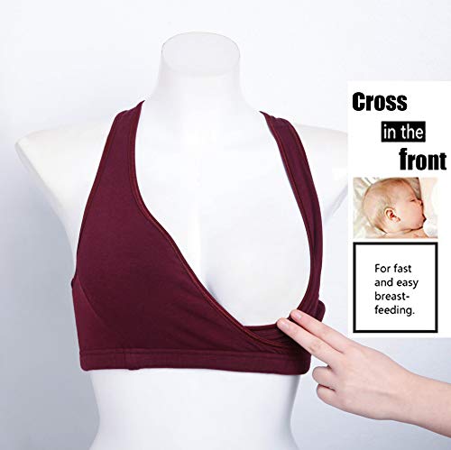 CAKYE 3PACK Women's Maternity Nursing Sleep Bra Breastfeeding Pregnancy Tank (Small, Navy/Dark Grey/Burgundy) - Thumbnail 2