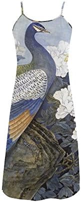 Women's Peacock Print Polyester Casual Slip Dress