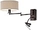 Possini Euro Design Radix Modern Swing Arm Adjustable Wall Lamp with Cord LED Bronze Plug-in Light Fixture Oatmeal Fabric Drum Shade Bedroom Bedside House Reading Living Room Home Hallway Dining