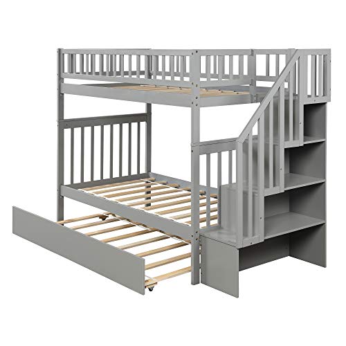 Merax Solid Wood Bunk Bed with Storage, Twin Over Twin Bunk Bed with