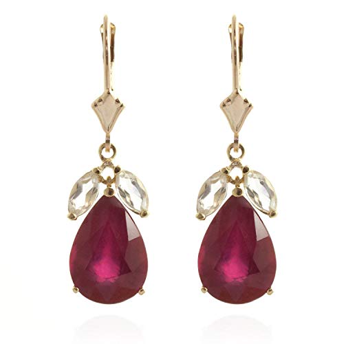 Galaxy Gold GG 7 ct 14K Solid Gold Leverback Earrings Ruby White Topaz