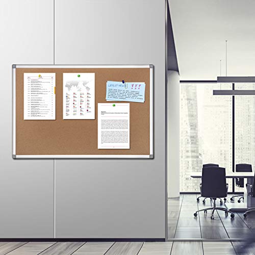 Cork Bulletin Board, 24 x 36 Aluminum Framed Notice Board Wall Mounted with Pins for Home, Office and School