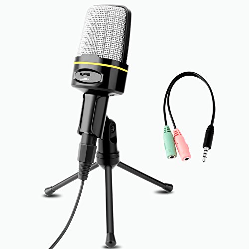 Professional Condenser Microphone, Venoro Plug & Play Home Studio Condenser Microphone with Tripod for PC , Computer, Phone for Studio Recording, Skype, Games, Podcast, Broadcasting (Black-C)