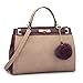 Dasein Women's Designer Two Tone Turn Lock Satchel Handbags Shoulder Bag Briefcase With Pom-Pom Puff